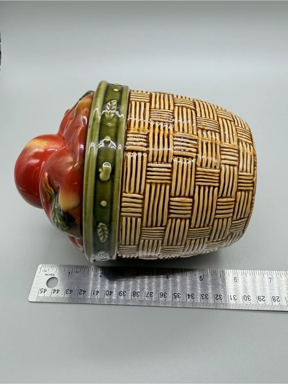 Vintage 3D Ceramic Apple Basket Canisters Set of 2 Retro Cottagecore Kitsch